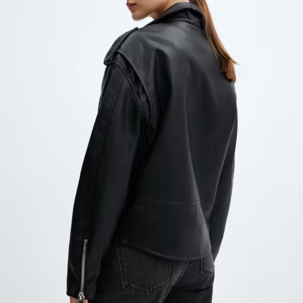 Mango Black Leather Moto Jacket - Picture 8 of 8
